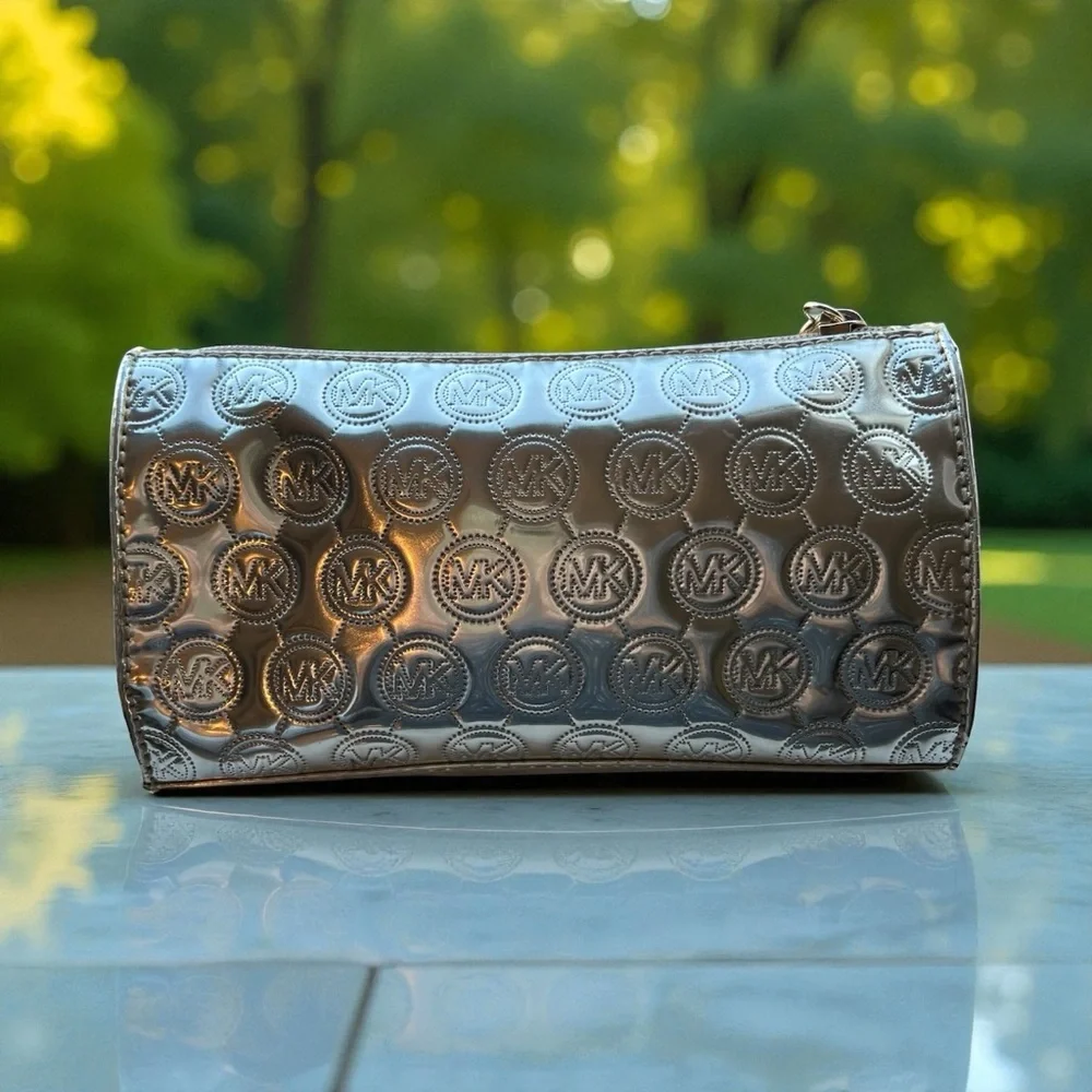 Michael by Michael Kors Gold Embossed Logo Clutch/Cosmetic Bag